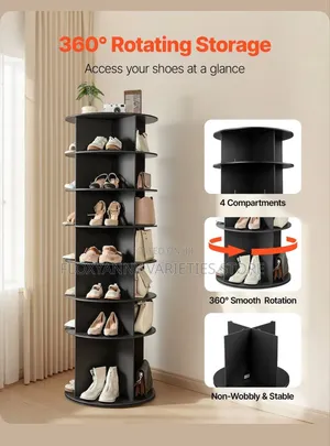 Shoe Rack 7-Tier Spinning, Free Standing Rotating Tower 360°,