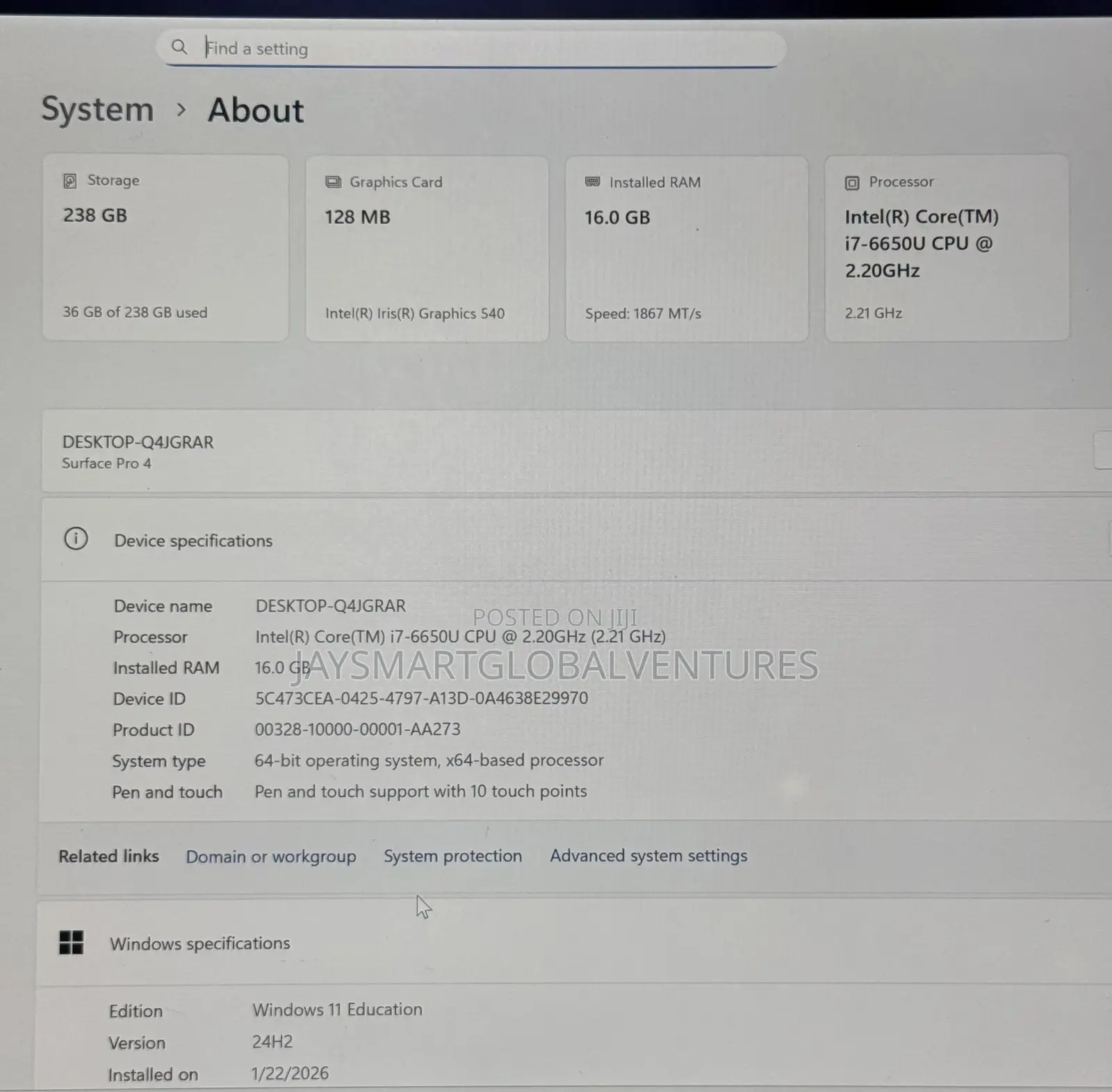 Laptop Microsoft Surface Pro 4 16GB Intel Core i7 SSD 256GB