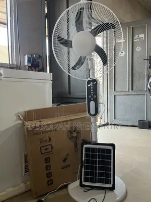 16”inch Rechargeable Standing Solar Fan + Panel + 2 Bulbs