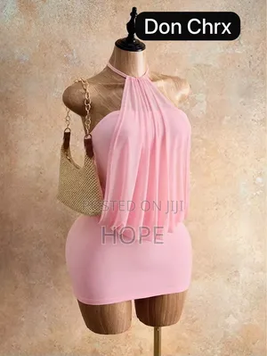 Pink Halter Neck Draped Mini Dress Brand New