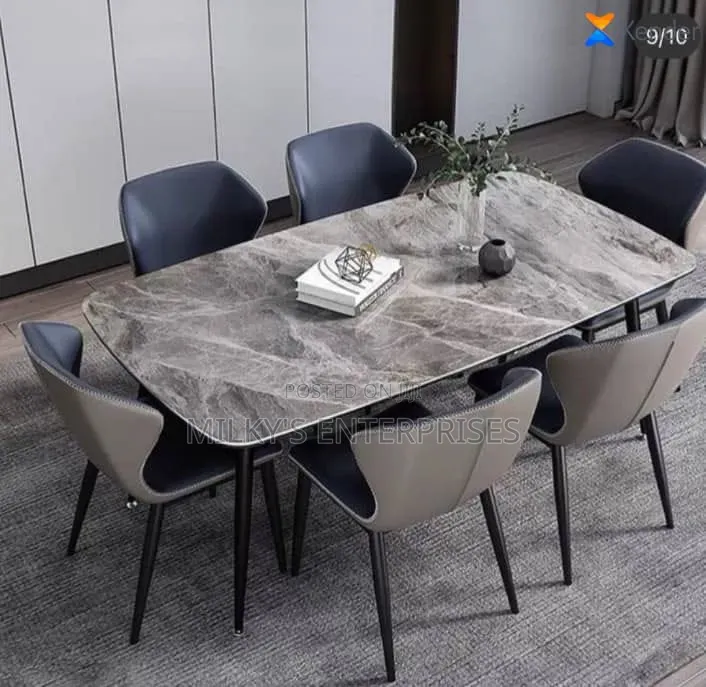 Modern 6 Sitters Grey Amani/Ash Grey Marble Sintered Stone Dining Set