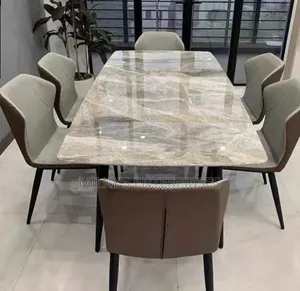 Modern 6 Sitters Grey Amani/Ash Grey Marble Sintered Stone Dining Set