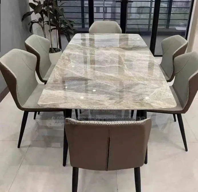 Modern 6 Sitters Grey Amani/Ash Grey Marble Sintered Stone Dining Set