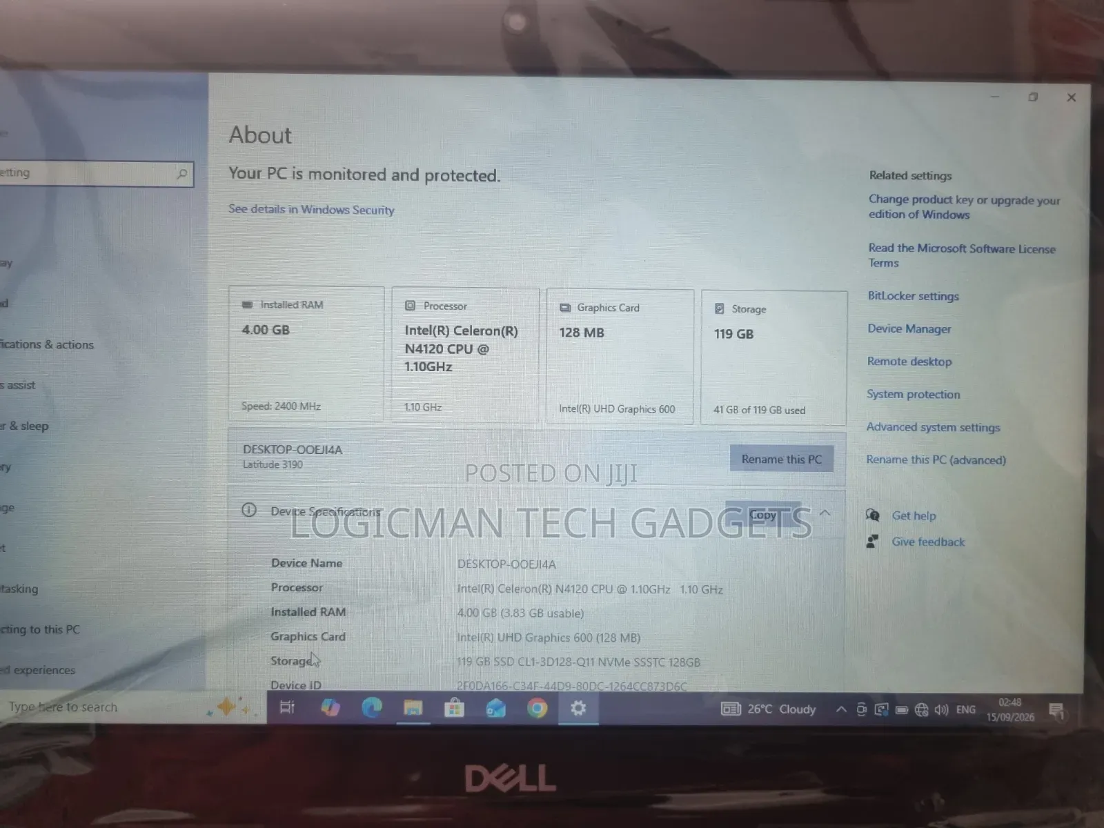 Laptop Dell Latitude 3190 4GB Intel Celeron SSD 128GB