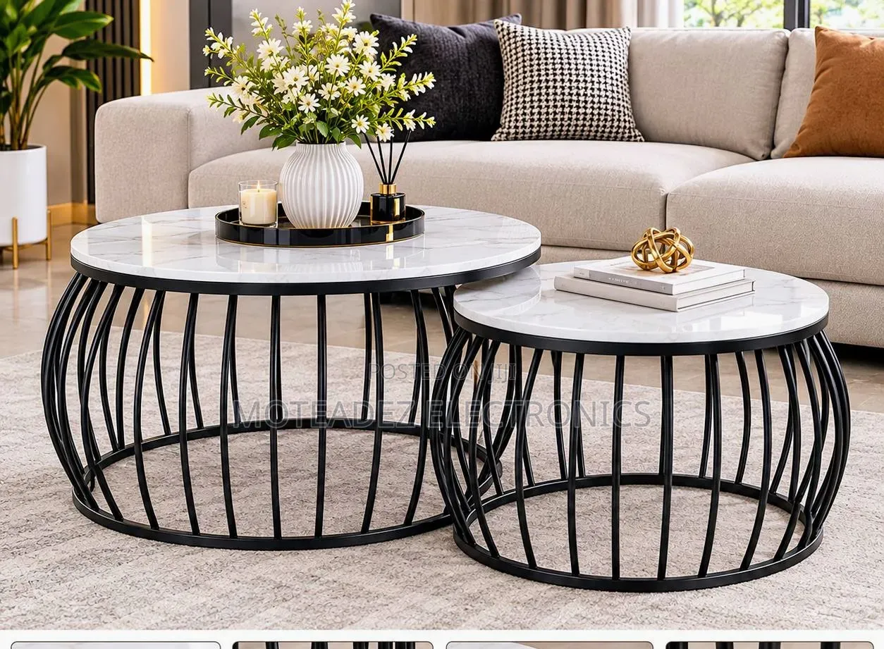 2pcs Modern Aesthetic Luxury Round Marble Nesting Center Tables