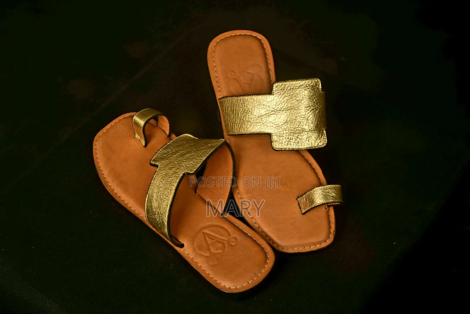 Gold / Brown Leather Slippers