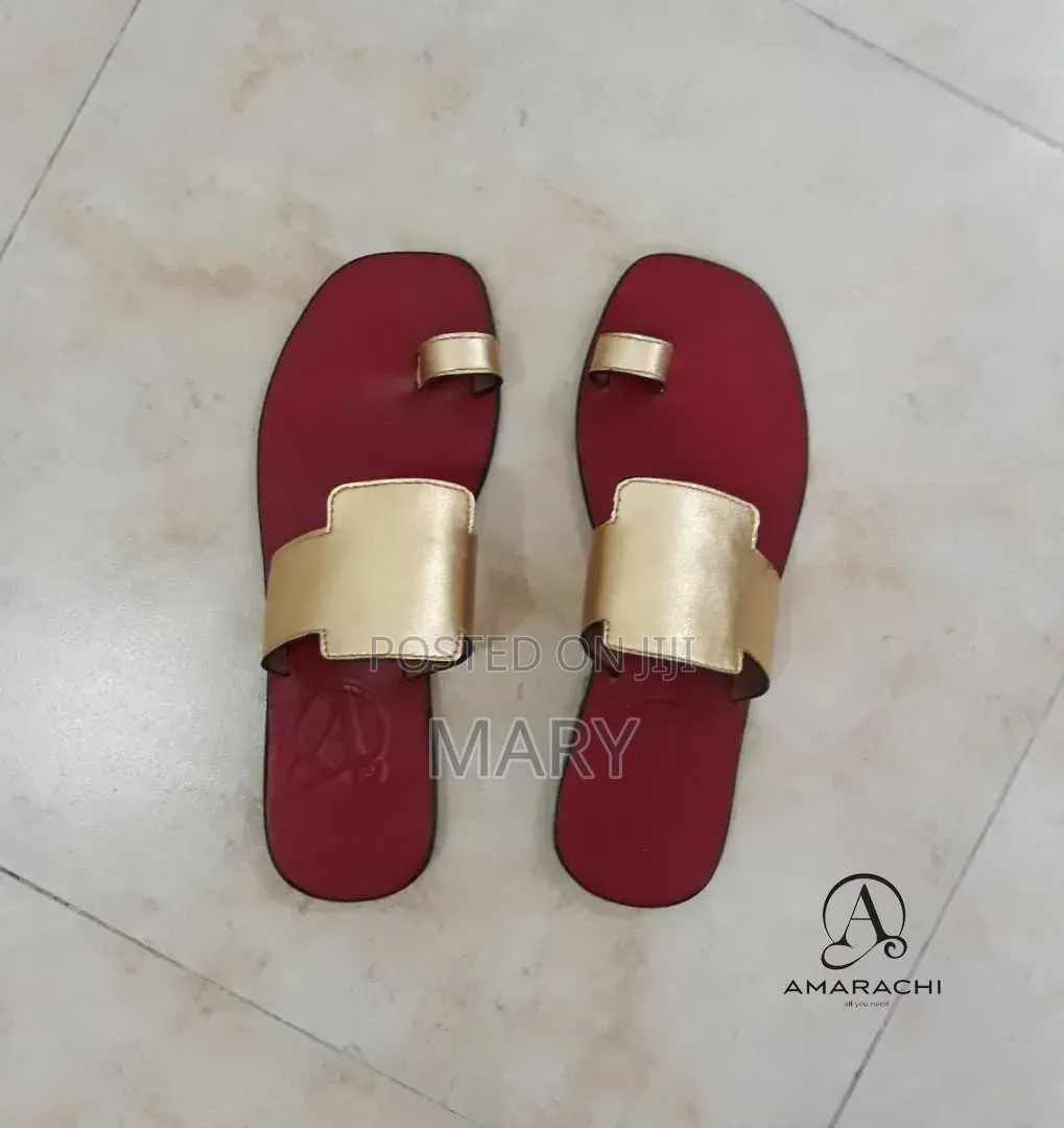 Gold / Brown Leather Slippers