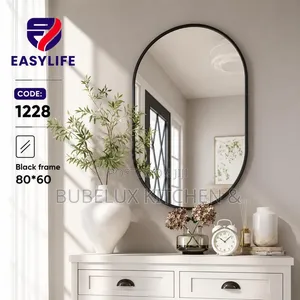 Elegant Oval Black Frame Mirror – 80x60cm for Sale