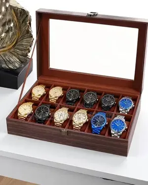 12 Grids Wooden Watch Box Organizer With Glass Display