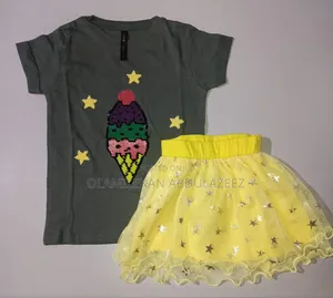 Girls' Summer Outfit Set Grey Sequin Ice-Cream Top Star Tutu Skirt
