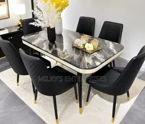 6 Seater Black Pandora Marble Sintered Stone Dinning Table Set