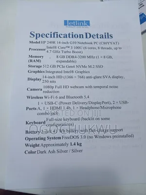 New Laptop HP 240 8GB Intel Core i3 SSD 512GB
