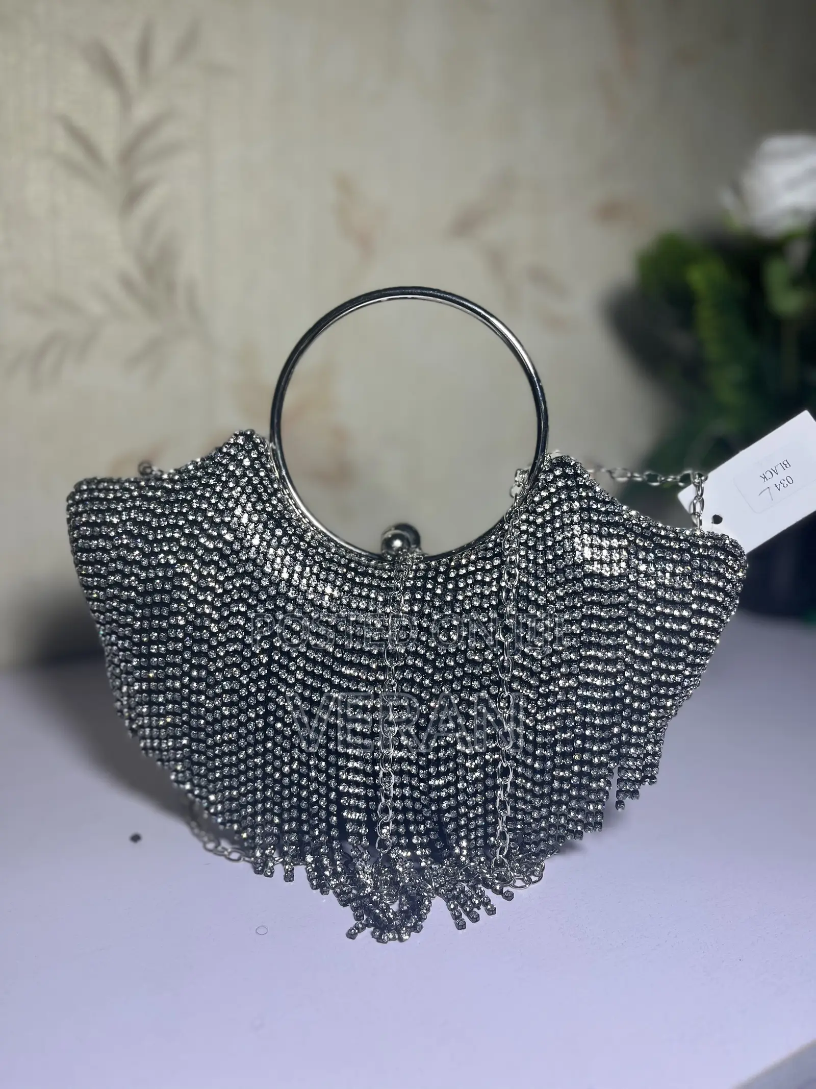 Silver Crystal Fringe Ring Clutch