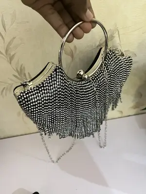 Silver Crystal Fringe Ring Clutch