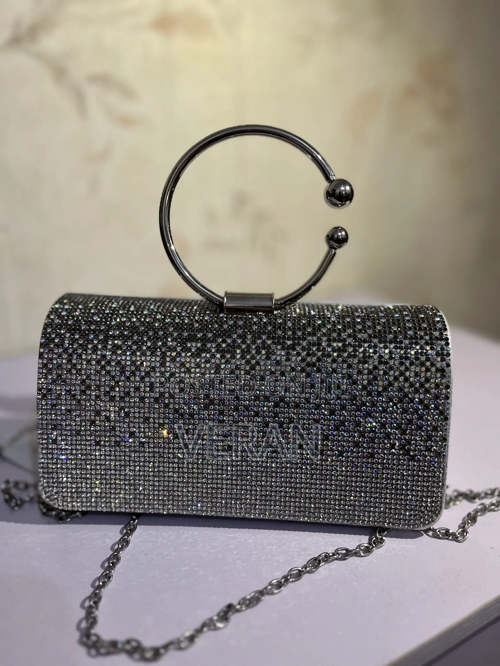 Silver Crystal Ring-Handle Clutch