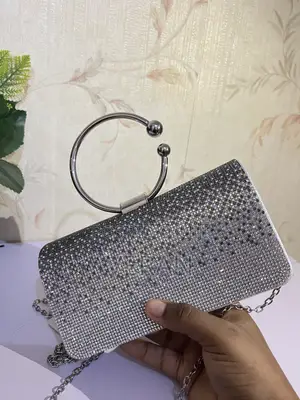 Silver Crystal Ring-Handle Clutch