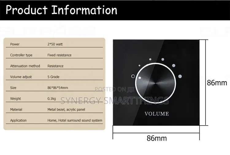 Wall-Mounted Glass/Rotary Volume Control Panel - Black Color