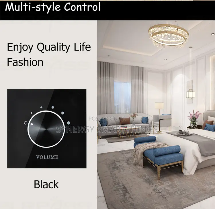 Wall-Mounted Glass/Rotary Volume Control Panel - Black Color