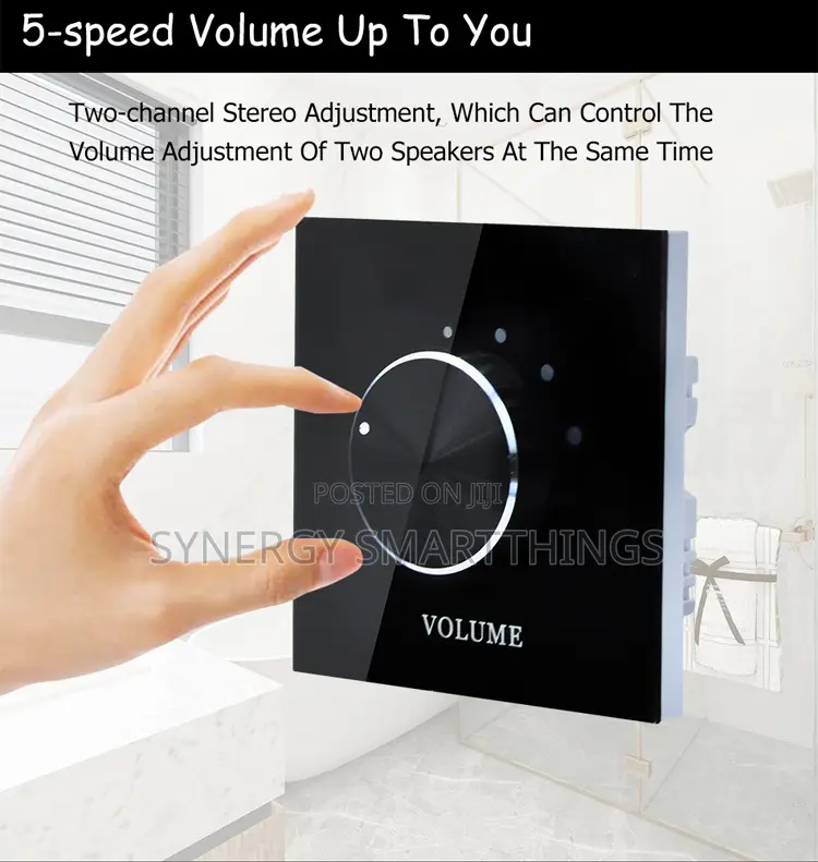 Wall-Mounted Glass/Rotary Volume Control Panel - Black Color