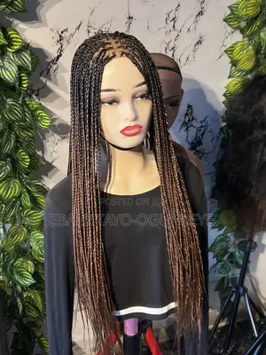 Bone Straight Braided Wig – 24/26” | 5×5 Closure | Ombré Gold