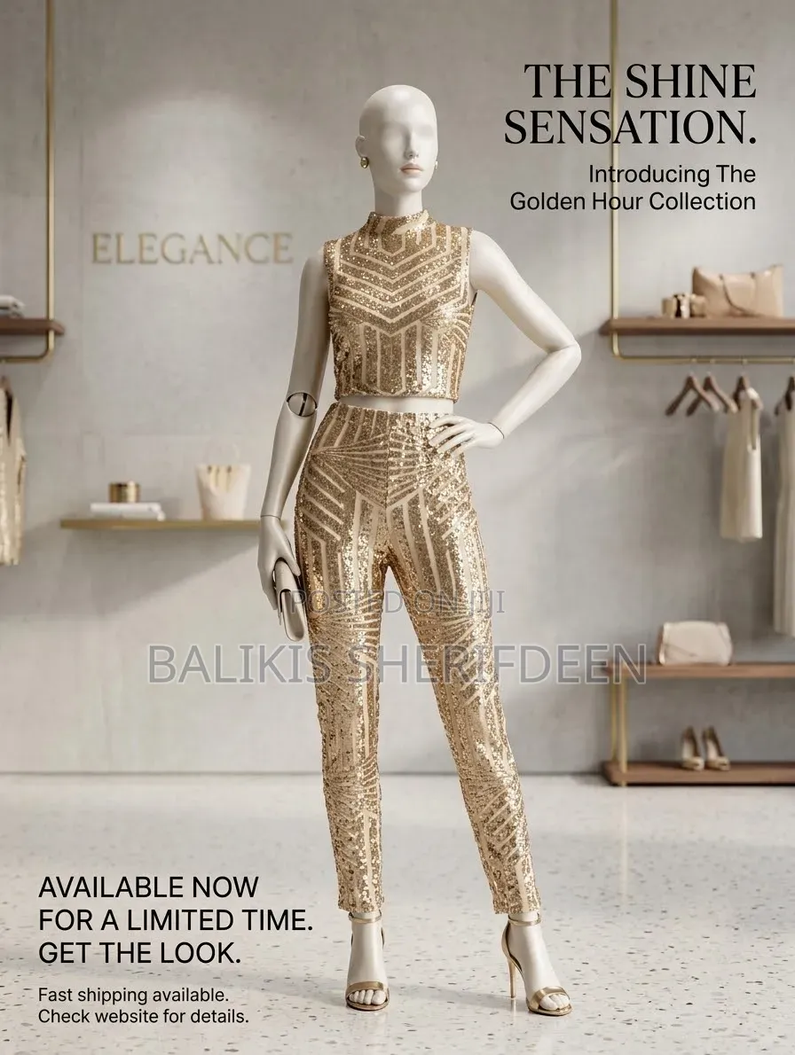 Sequence Material Sleeveless Crop Top and Trouser