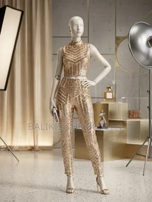 Sequence Material Sleeveless Crop Top and Trouser