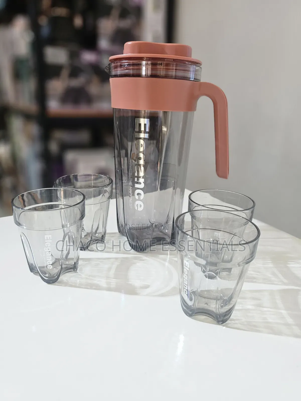 Water / Juice Pitcher Set With 4 Stackable Cups