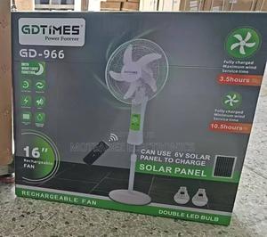 GD Times 16" Solar Rechargeable Standing Fan W/Remote, Solar and Bulbs