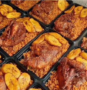 Jollof or Fried Rice + Chicken and Fried Plantain