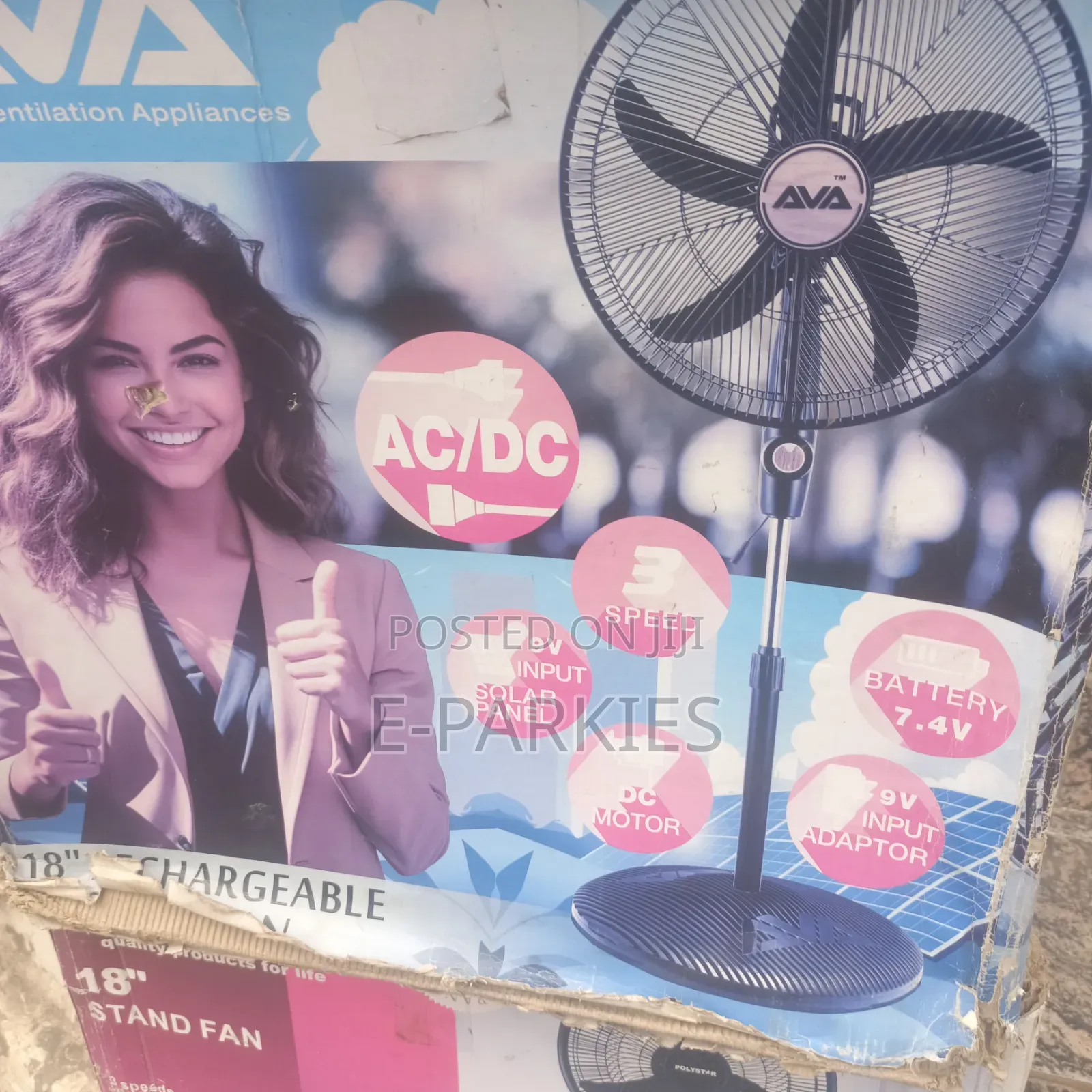 Ava 18" Solar Rechargeable Fan With Solar Panel