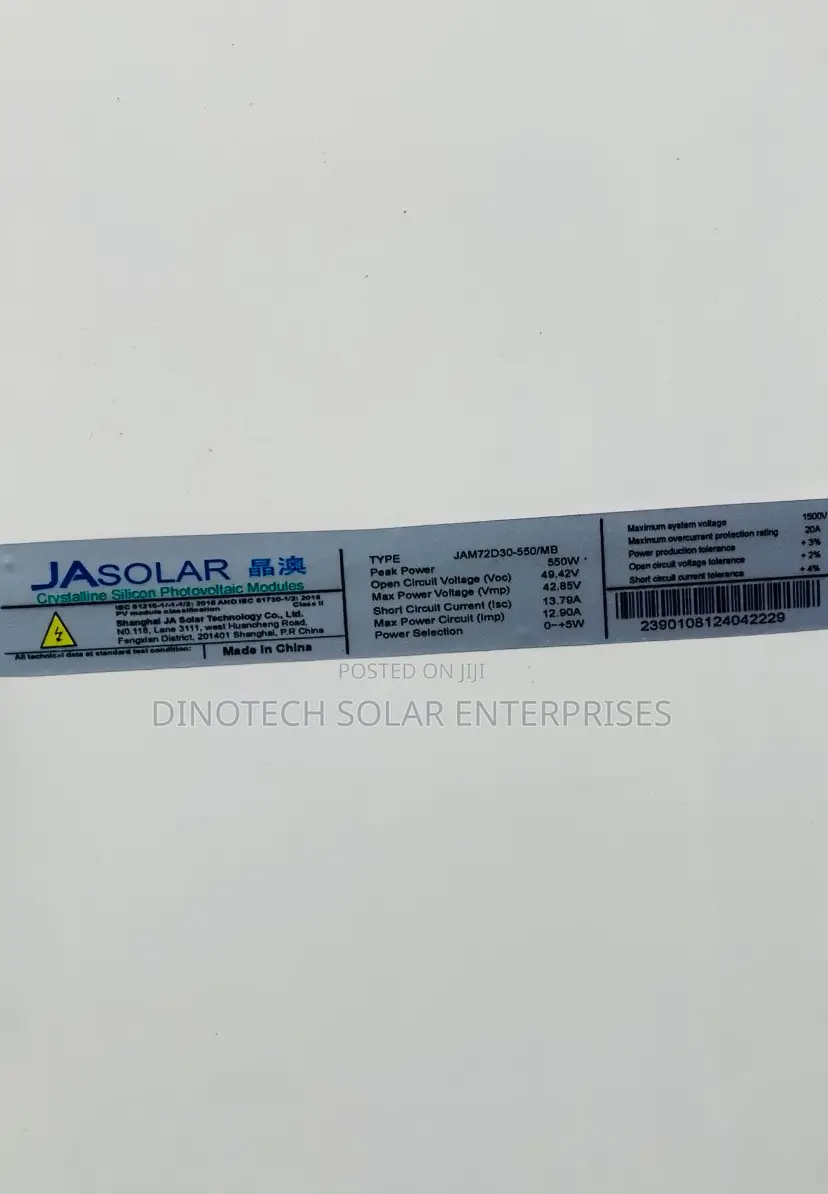 JA Solar 550w 144cells Non Bifacial Half Cut Panel
