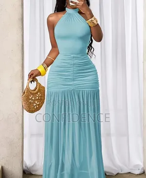 Women's Halter Neck Blue Maxi Dress