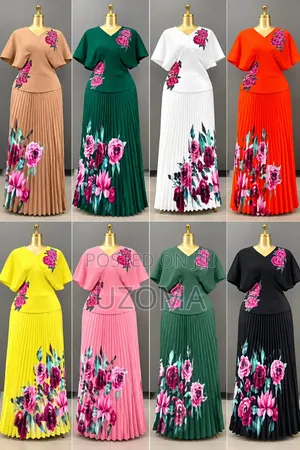 Elegant Floral Pleated Skirt and Blouse Set.