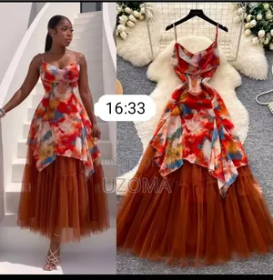 Elegant Floral Print Tulle Maxi Dress.