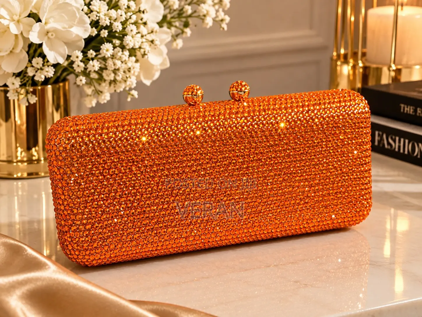 Amber Crystal Box Clutch