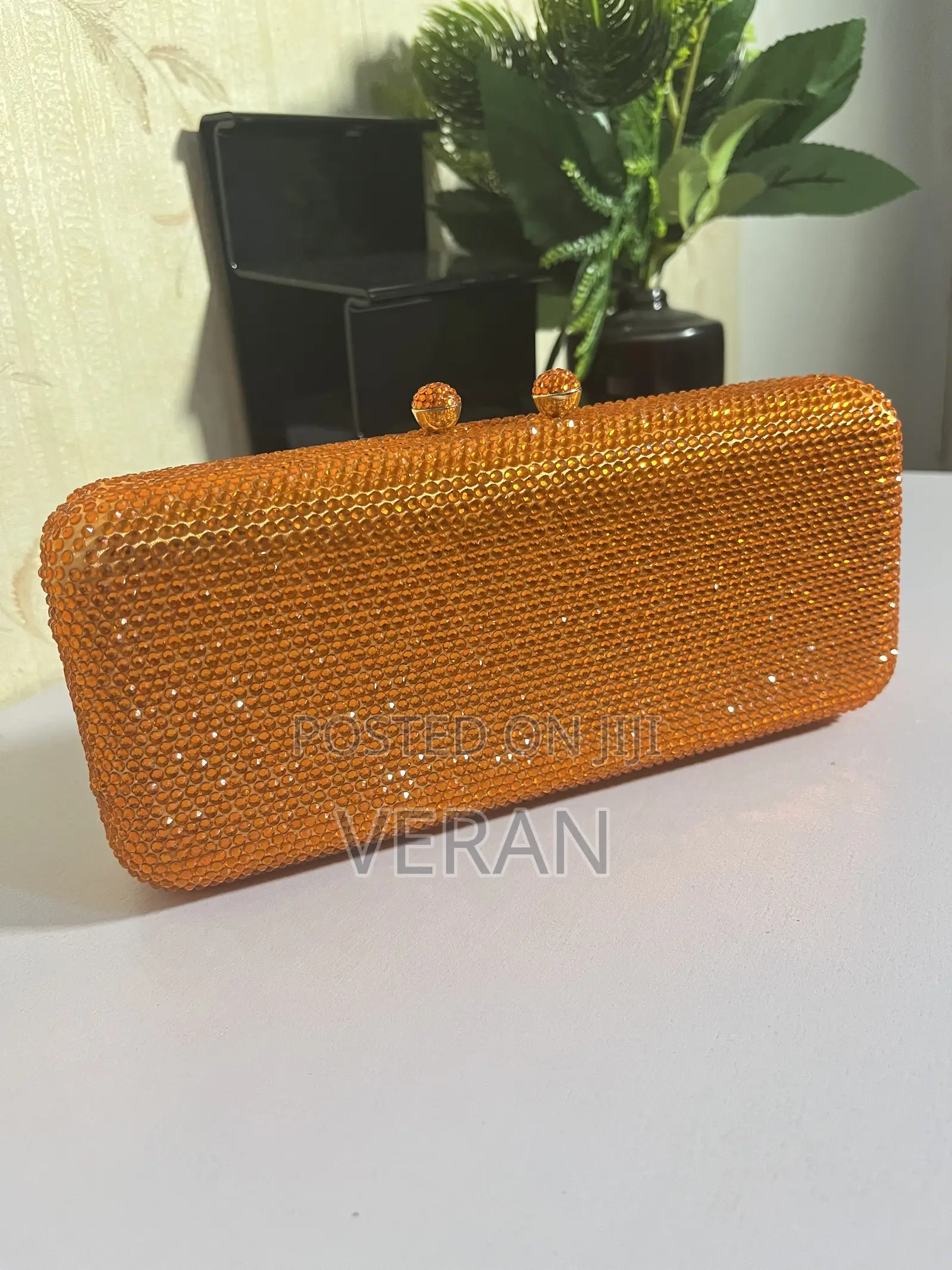 Amber Crystal Box Clutch