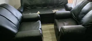 Used 3-Piece Black Leather Sofa Set for Sale