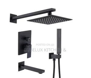 3-Way Matte Black Concealed Rain Shower System Set With Tub Spout.
