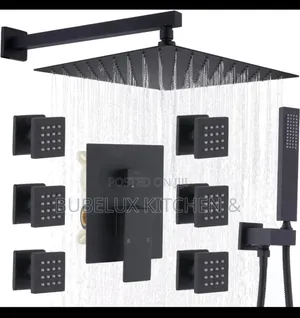 Luxury Matte Black Thermostatic Shower System Wit 6Body Massage Jets