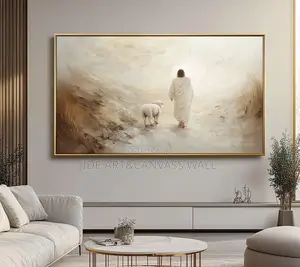 A Wall Canvass Wooden Art Frame of Jesus Walking With His Sheep