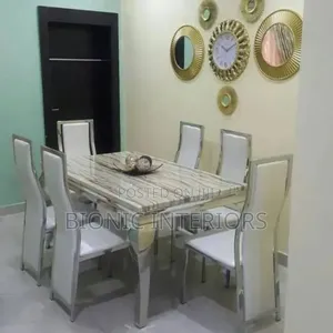 Strong Stainless Leg Dining Table Set With 6 Seaters