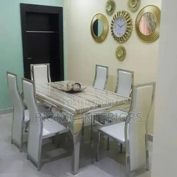 Strong Stainless Leg Dining Table Set With 6 Seaters
