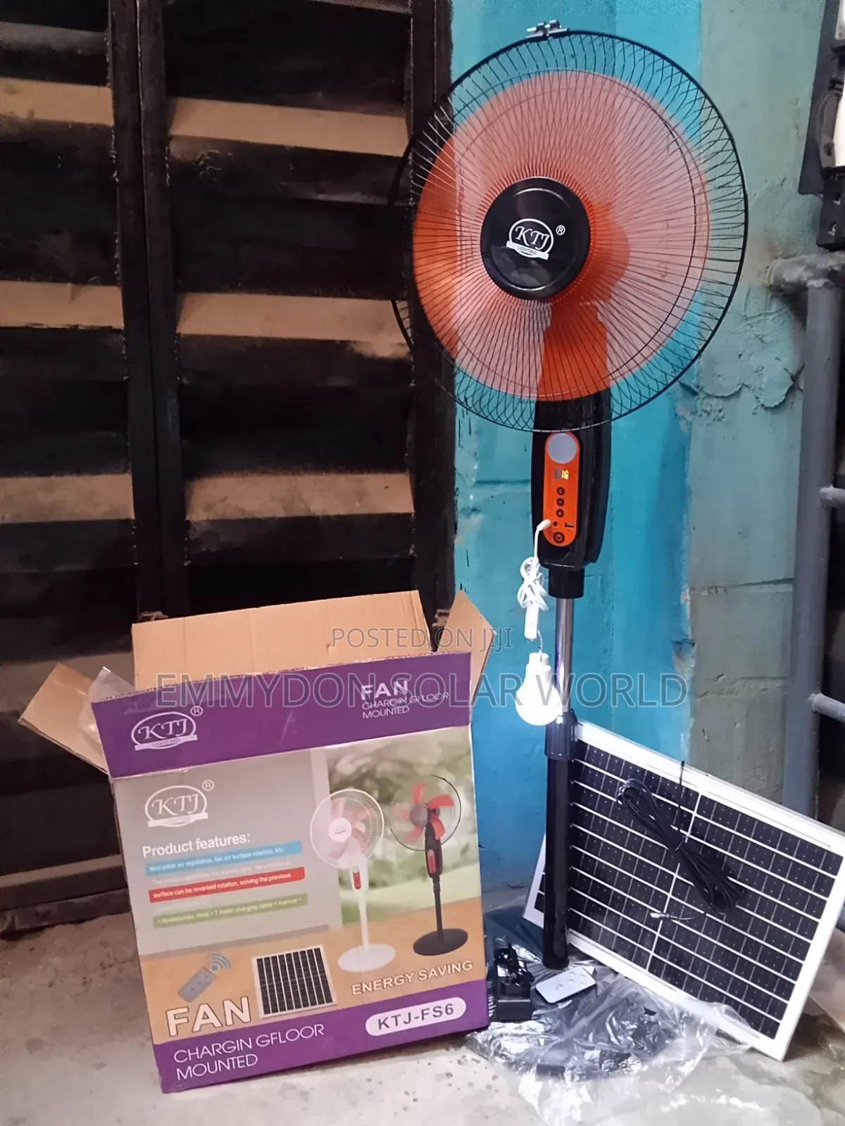 KTJ Solar Fan 16 Inches AC/Dc Black