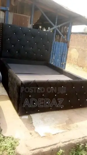Luxury 4.5x6 Padded Bed Frame - Black Velvet With Crystals