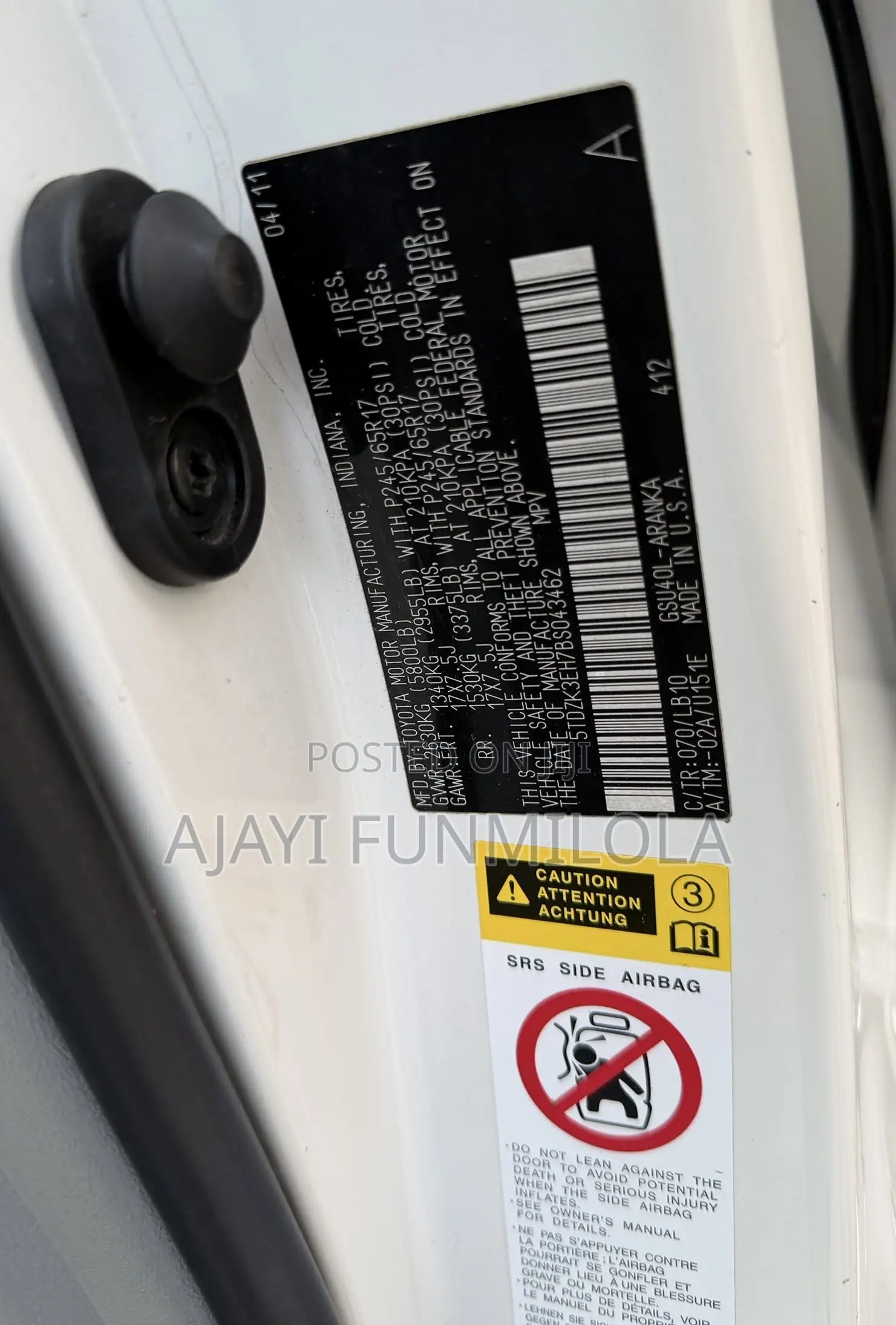 Toyota Highlander 2012 White