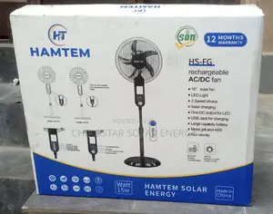 Hamtem 16" Solar Rechargeable AC/DC Standing Fan (Model HS-FG)