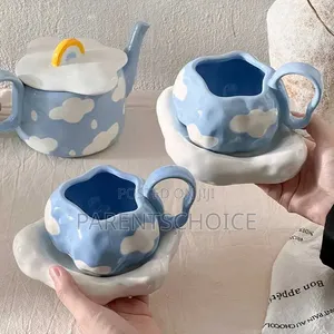Blue Irregular Ceramic Coffee Mug - 1pc