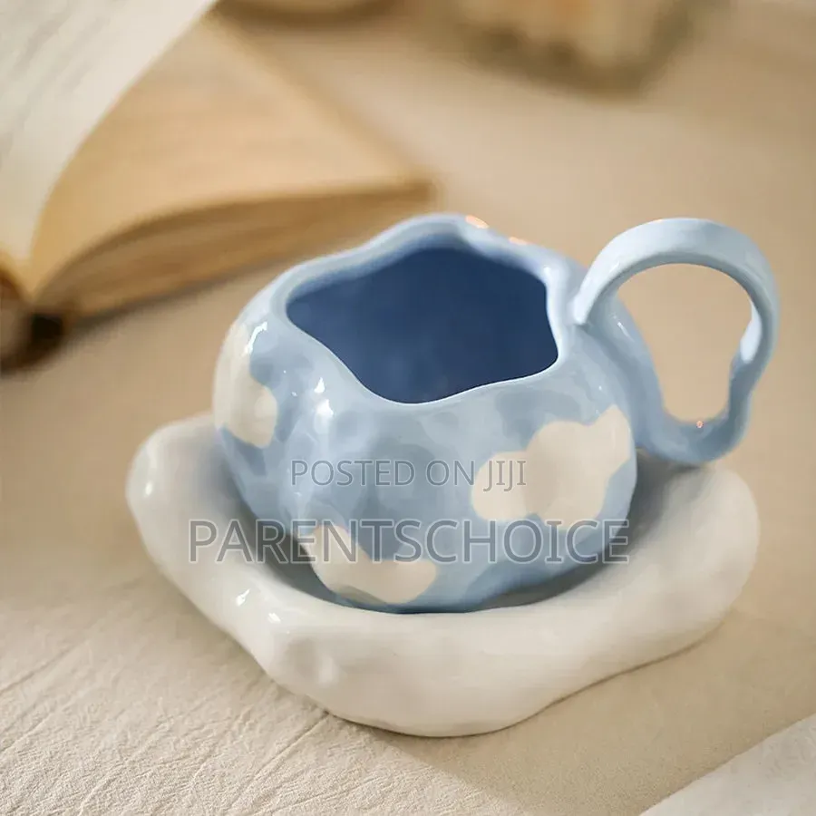 Blue Irregular Ceramic Coffee Mug - 1pc