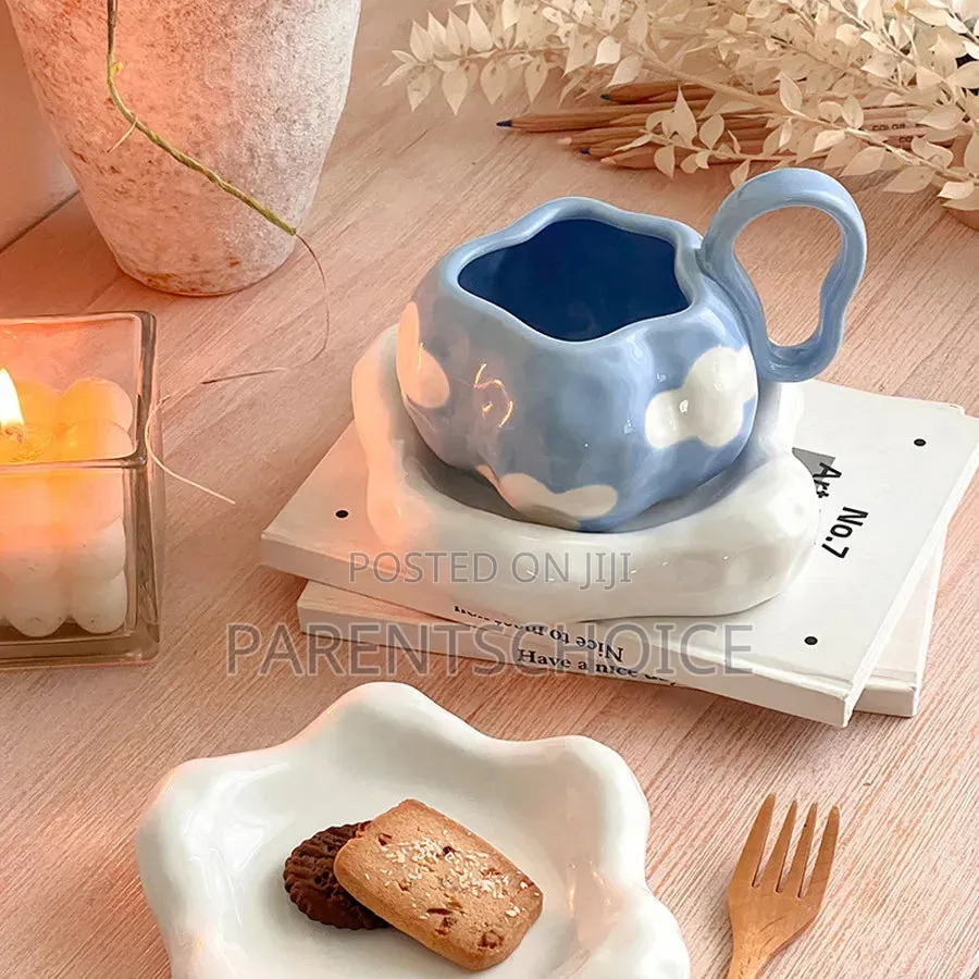 Blue Irregular Ceramic Coffee Mug - 1pc