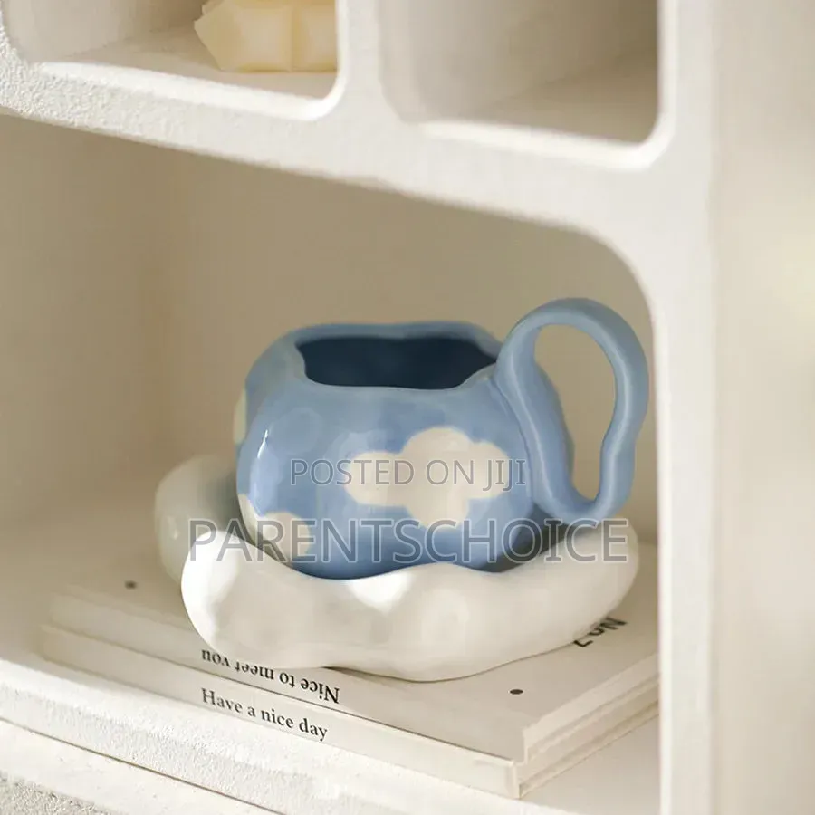 Blue Irregular Ceramic Coffee Mug - 1pc
